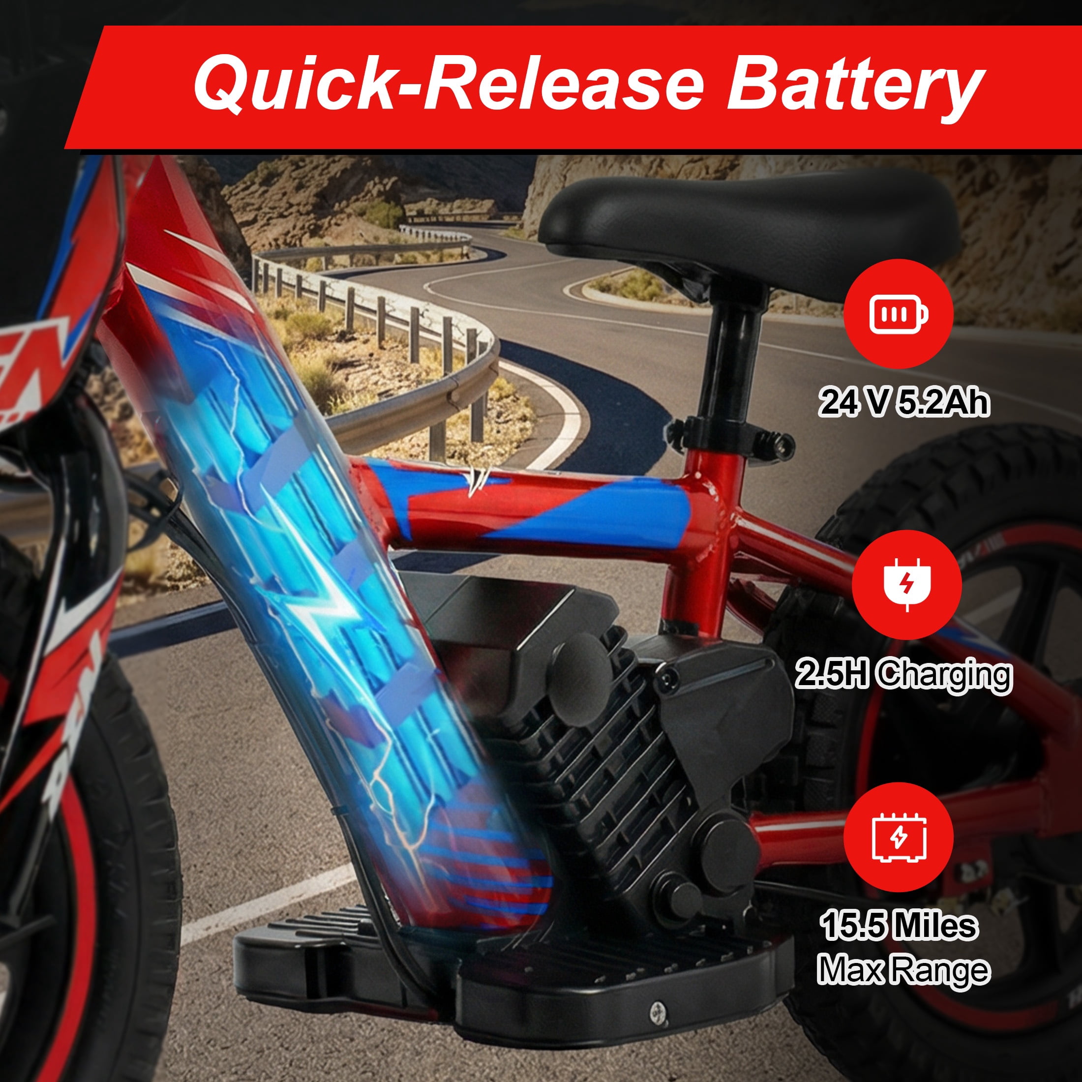 RFZ DNA16 Pro 24V Electric Dirt Bike for Kids Peak 500W Electric Off-Road Motorcycle with Spring Suspension and Disc Brake for Age 3-8