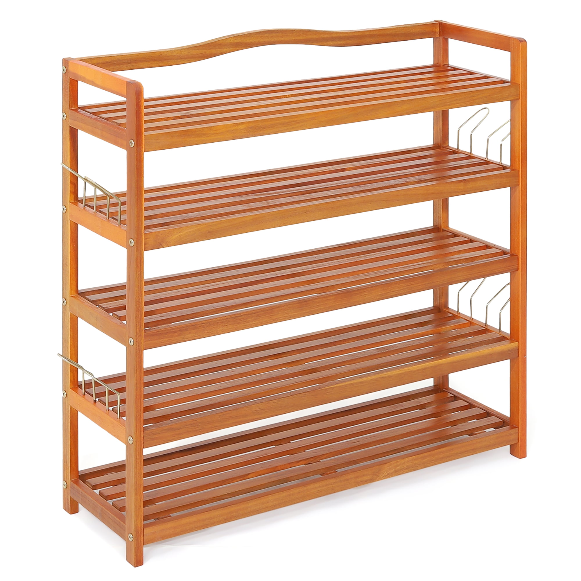 5-Tier Simple Wooden Shoe Rack with 6 Pair Shoe Form Solid Wood Color US stock 