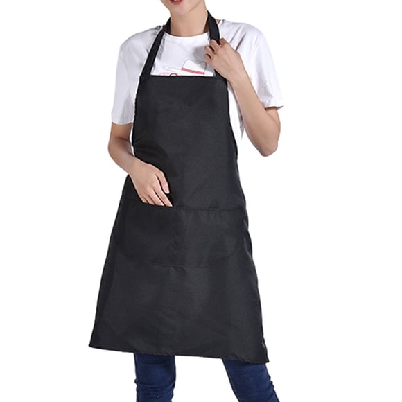 Unatoiry 12pcs/set Eco-friendly And Convenient Woman Apron With Pockets For Cooking BBQ black 1Set