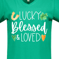 thumbnail image 4 of Inktastic Lucky Blessed and Loved Horseshoe Clover Hearts Women's V-Neck T-Shirt, 4 of 5