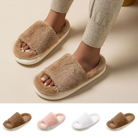 Women Slipper Indoor Flat Heel Open Toe Slip-on Slides Warm Shoes Women's Casual Leisure Indoor House Slippers