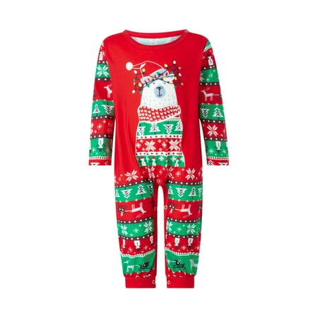 

aturustex Parent-Child Christmas Nightclothes Long Sleeve Christmas Bear Print Tops +Trousers Suit / Romper