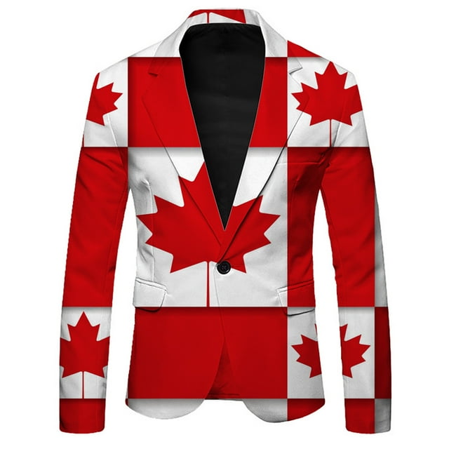 WILLBEST Men's Casual Suit Jacket with Canadian Maple Lightweight Comfortable Stylish for Spring Summer Fall Daily Wear L m-Red