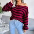 thumbnail image 2 of Fesfesfes Women Sweaters Casual Stripes Casual Loose Long Sleeve Sweater Short Under $10, 2 of 5