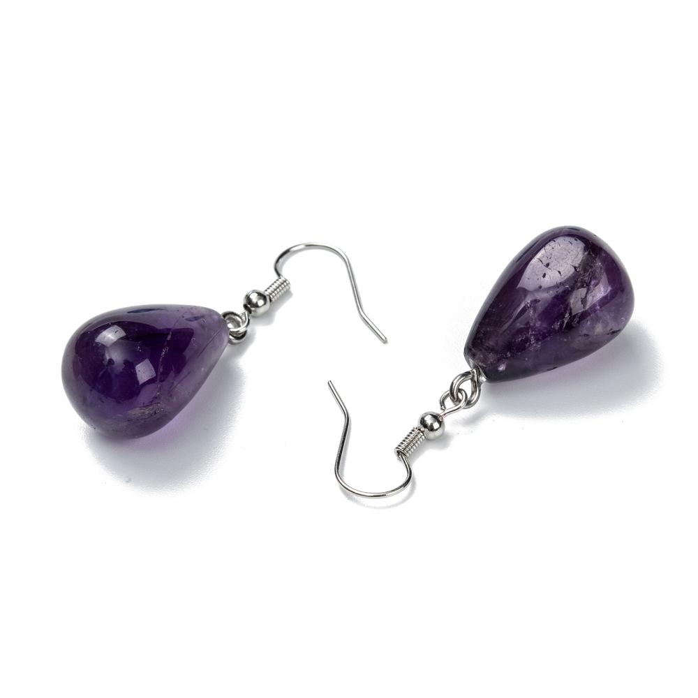 Natural Amethyst Dangle Earrings with Brass Earring Hooks Drop Platinum 43x13~15mm Pin: 0.5mm diy