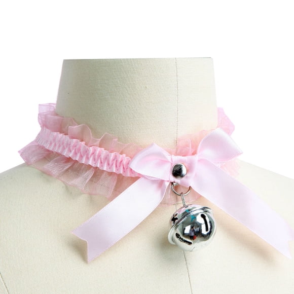 Lace Bell Design Harajuku Style Bowknot Neck Ring Choker for Women Wearing (Pink)