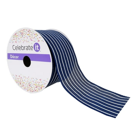 UPC: 0191518420531 | 2.5 Faux Linen Wired Pinstripe Ribbon by Celebrate It™ Décor