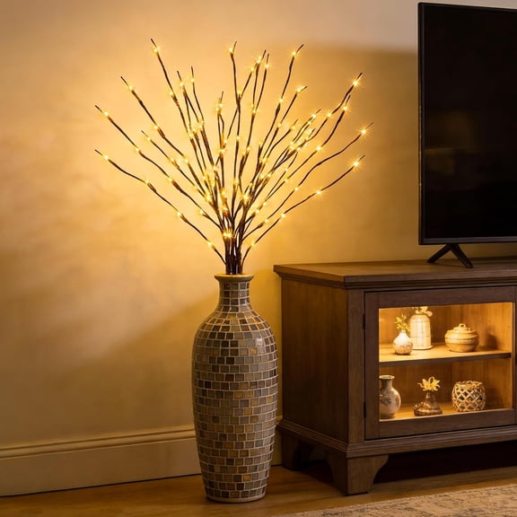 Lighted Willow Branches 36 Inch 96 LEDs Artificial Branches with Lights Plug and Battery Powered Bunch of Three Glowing Branches for Christmas Room Decoration (Vase Not Included)