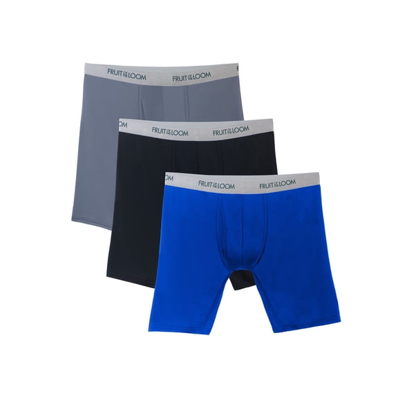 Fruit Of The Loom Men's Everlight Long Leg Assorted Boxer Briefs, 3 Pack