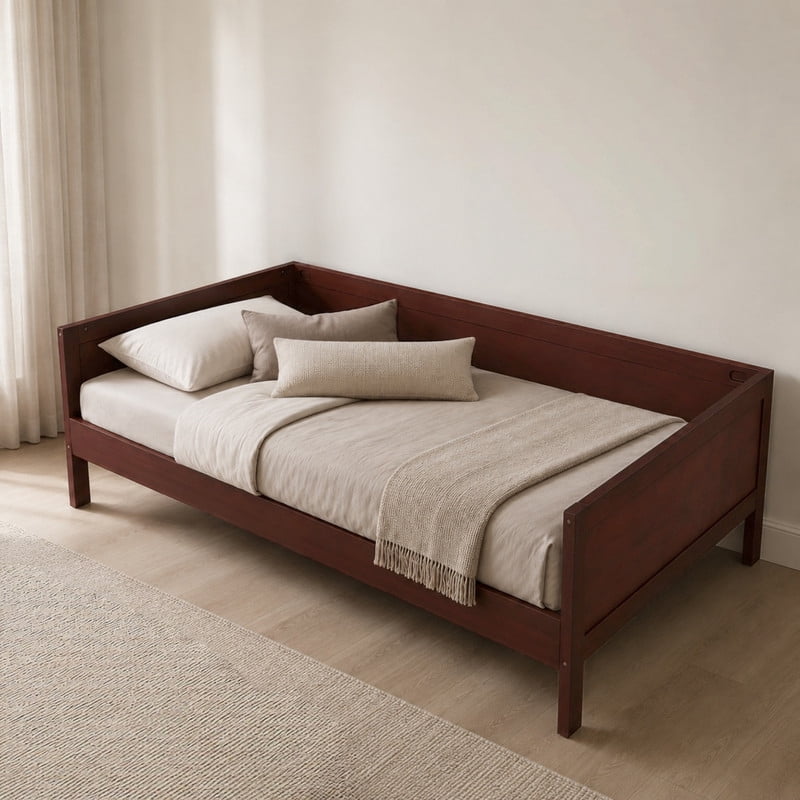 Euroco Wood Twin Size Daybed, Sofa Bed with Slats, No Box Spring Needed, Dark Walnut