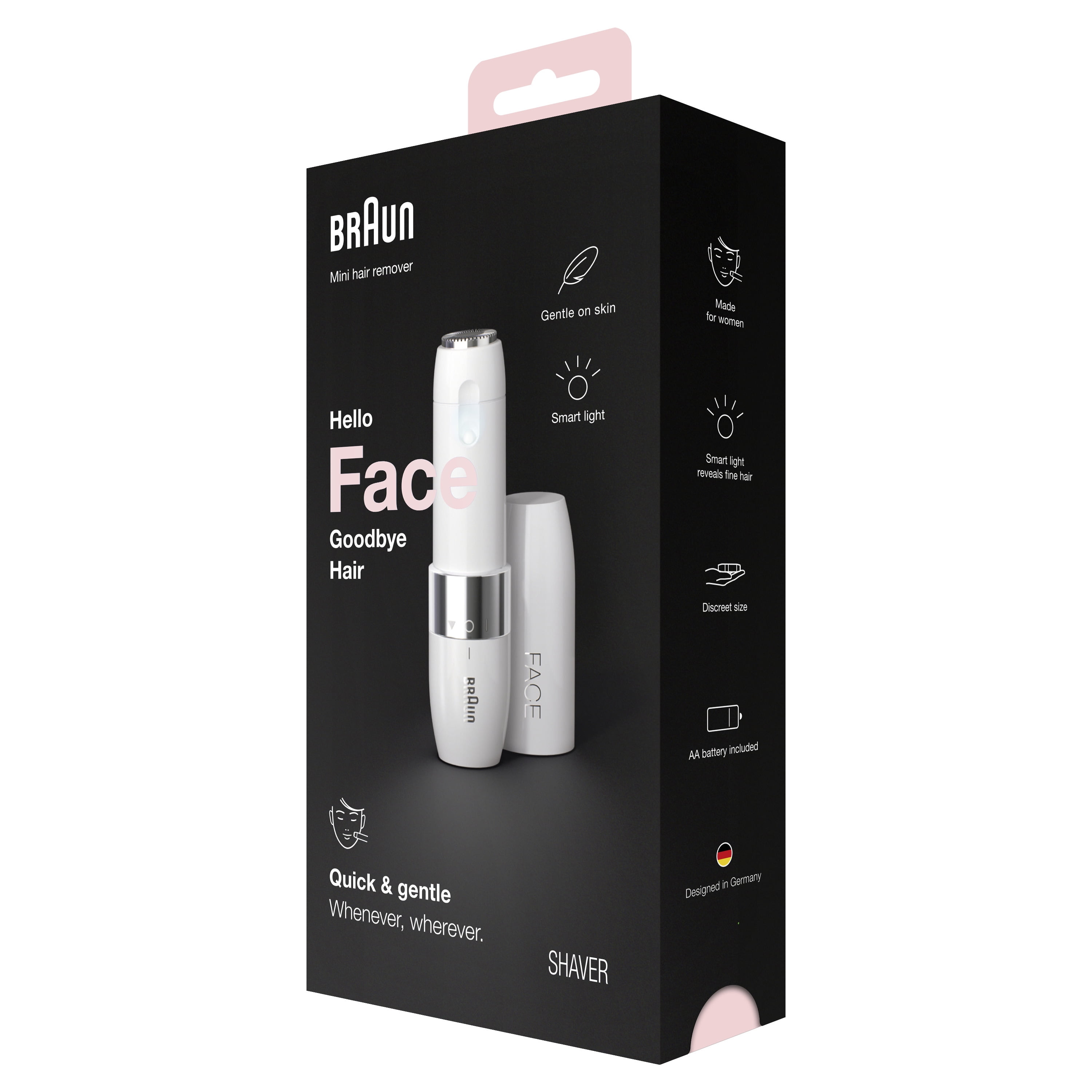 Braun Mini Hair Removal, Electric Facial Hair Removal for Women, Quick & Gentle, Finishing Touch for Upper Lips, Chin & Cheeks, for Easier Makeup Application, Ideal for On-the-Go, with Smartlight