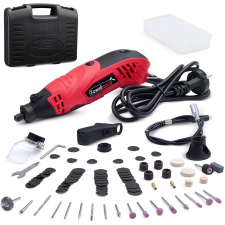 

Towallmark 1.5Amp Rotary Tool Kit with Flex Shaft 88pcs Accessories & 4 Attachments for Crafting Cutting Carving Engraving Sanding