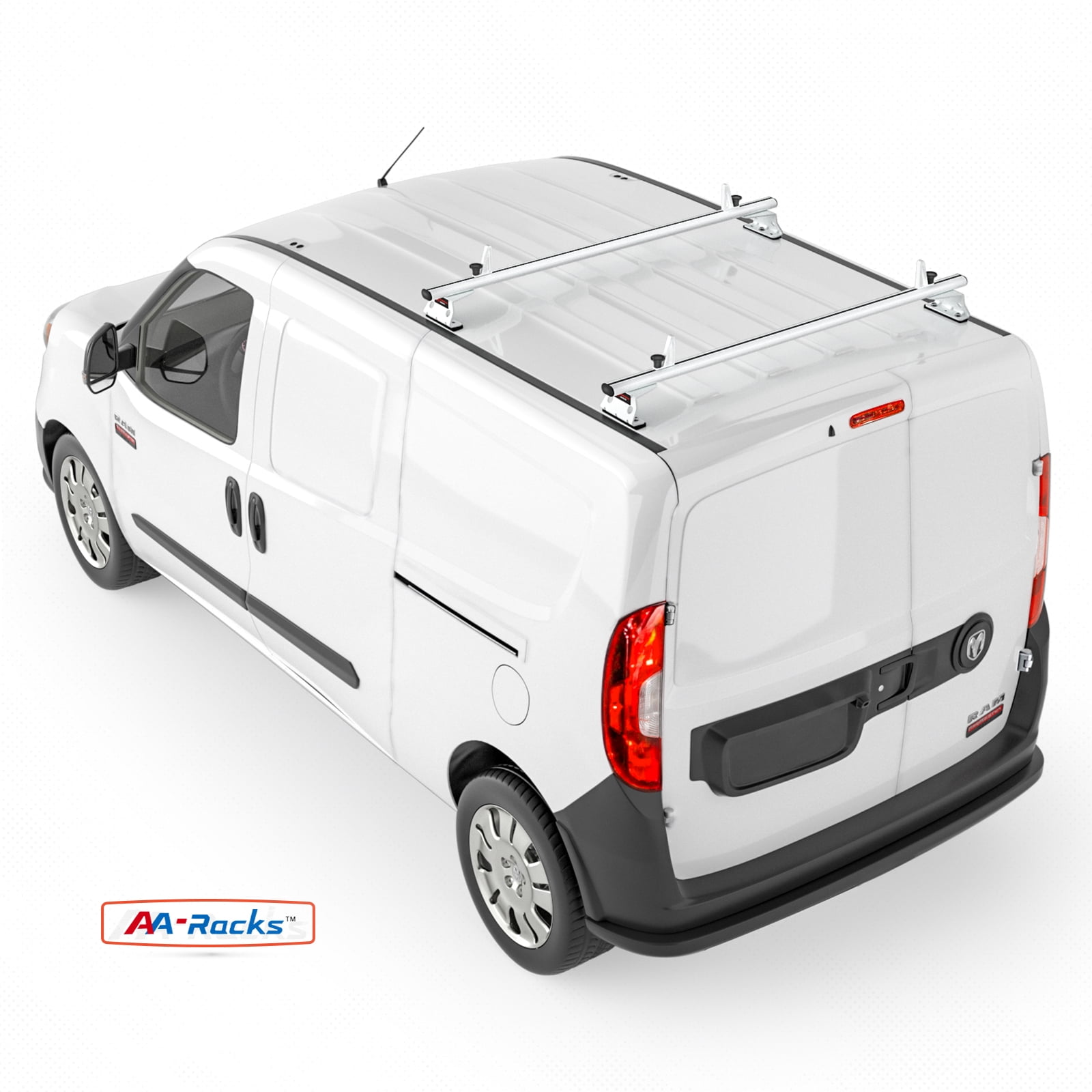 AA-Racks Model AX312-PR RAM ProMaster City 2015-On Aluminum 2 Bar (50") Van Roof Rack System w/ Ladder Stopper White