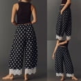 thumbnail image 3 of Women Summer Lace Trim Polka Dot Wide Leg Palazzo Pants High Waisted Cropped Baggy Trousers, 3 of 7