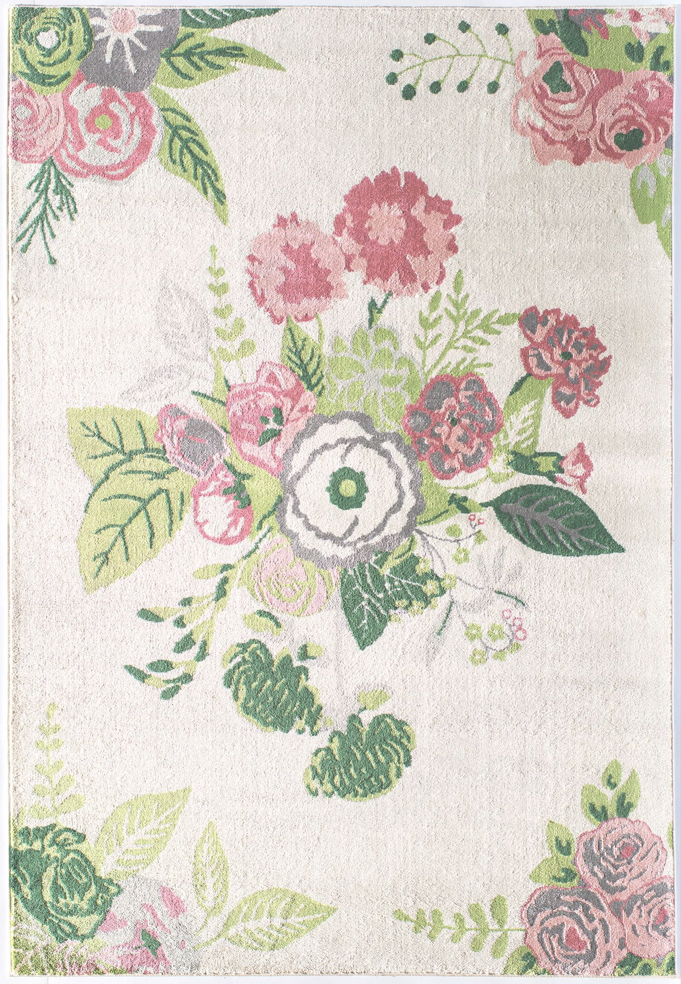 Rugs America Hanna VA40A Rose Garden Cream Floral Transitional Beige Area Rug, 2'x4'