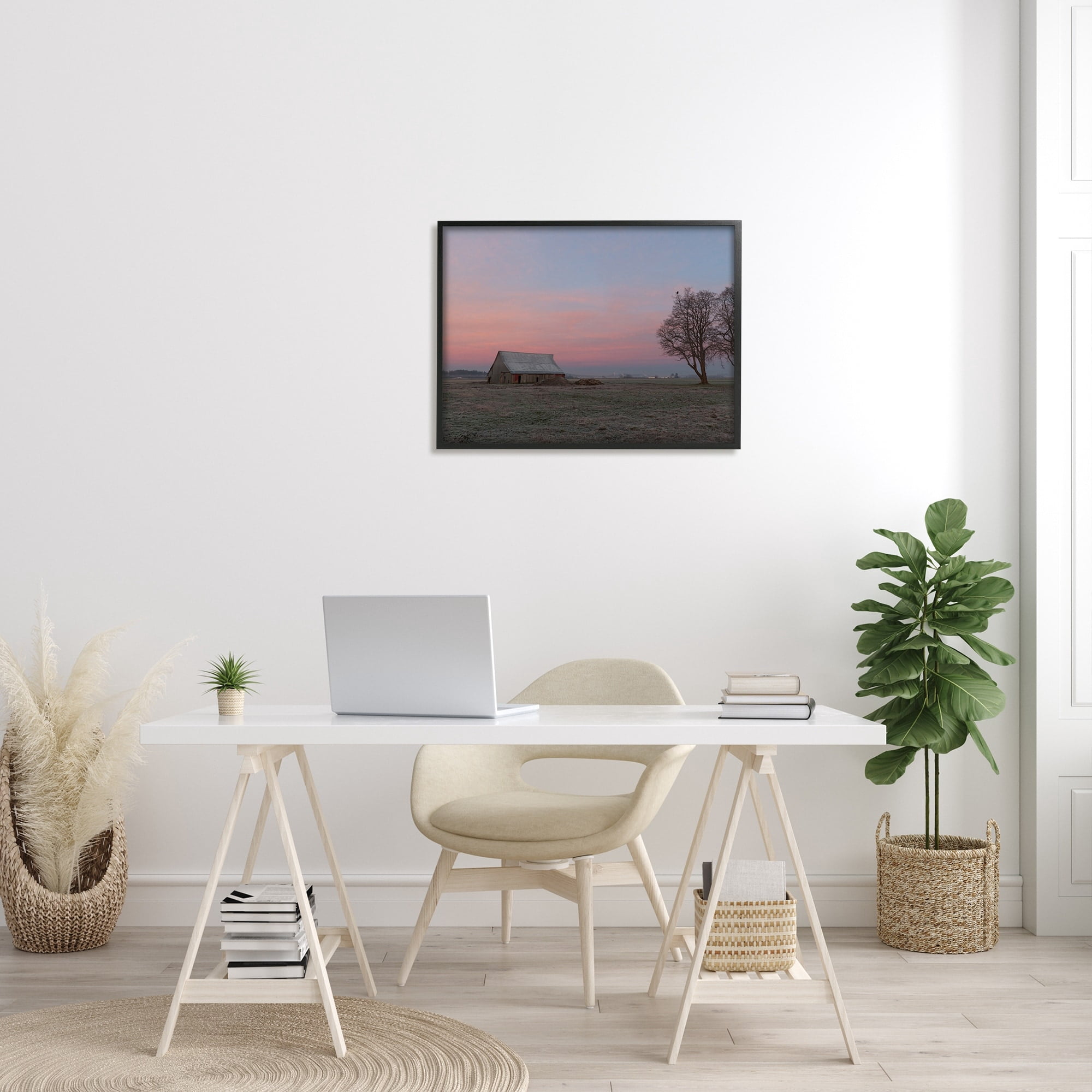 Stupell Industries Lone Grassland Cabin Rural Trees Sunset Sky Photograph Black Framed Art Print Wall Art, Design by Nancy Crowell