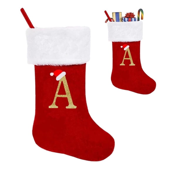 Miaocao 18.11in Initial Stocking Christmas for Family Kids, Embroidered Letter Red Velvet Monogrammed Christmas Stocking for Christmas Pendant Home Hanging Ornaments Party Decoration Xmas Stocking