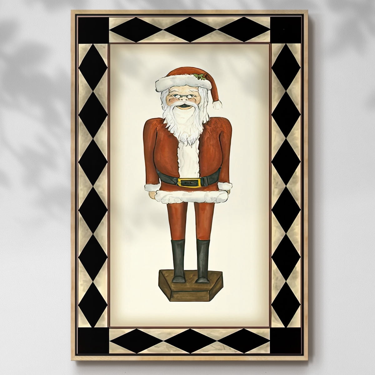 Jolly Santa - Framed Gallery Wrapped Holiday Canvas - 27 x 41 - Natural Wood Frame