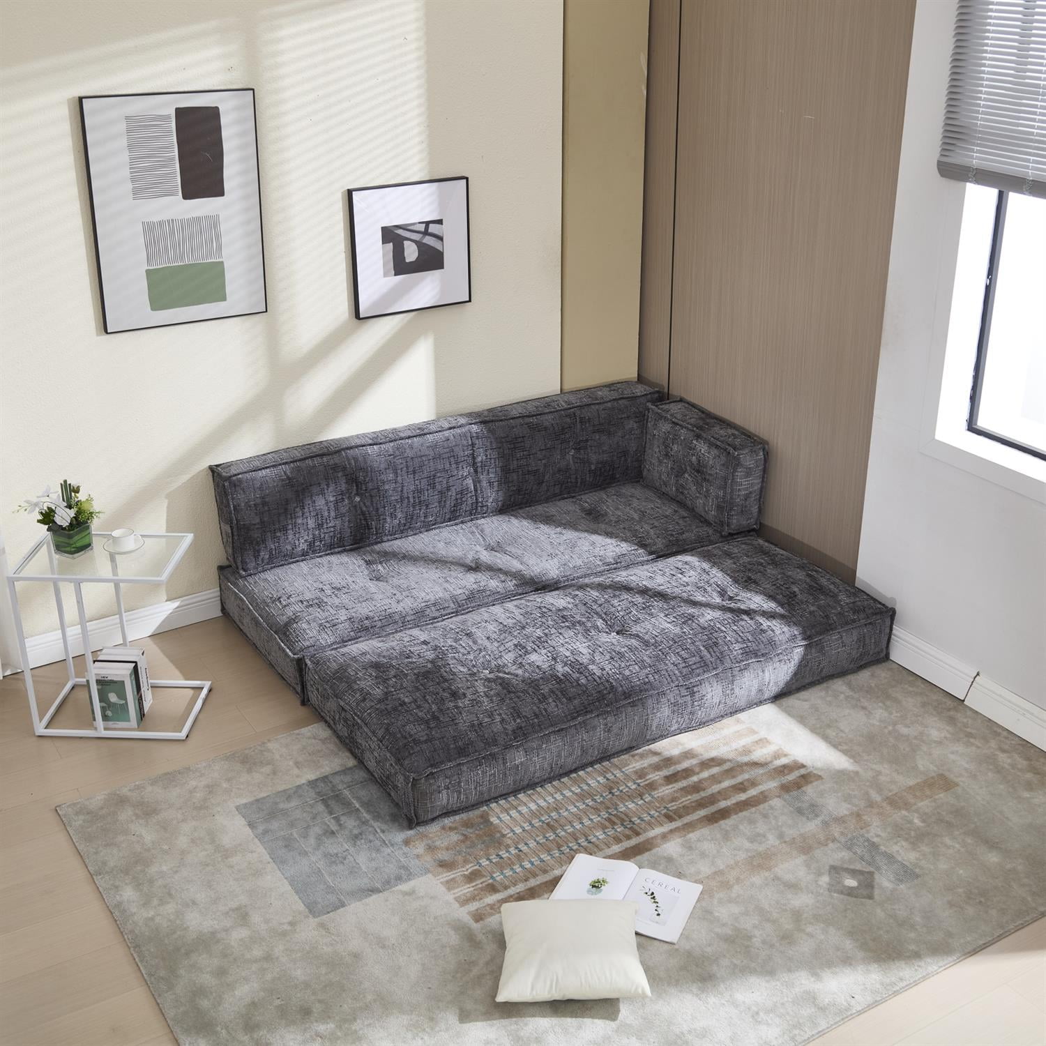 Demi Bonn 78" Versatile Chenille Sectional Sofa with Side Pocket, Modern Couch for Living Room, Customize Layout to Fit Any Space, Gray