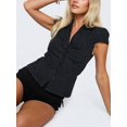 thumbnail image 5 of Women Y2K Lapel Cap‑Sleeve Button‑Down Crop Blouse, Ruched‑Front Tie‑Back Slim‑Fit Vintage Going‑Out Summer Top, 5 of 10