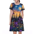 thumbnail image 1 of Easygdp Cosmic Irises At Twilight para Vestido Transpirable de Mujer, Vestido Suelto de Manga Corta con Pliegues y Bolsillos para el Verano, 1 of 6