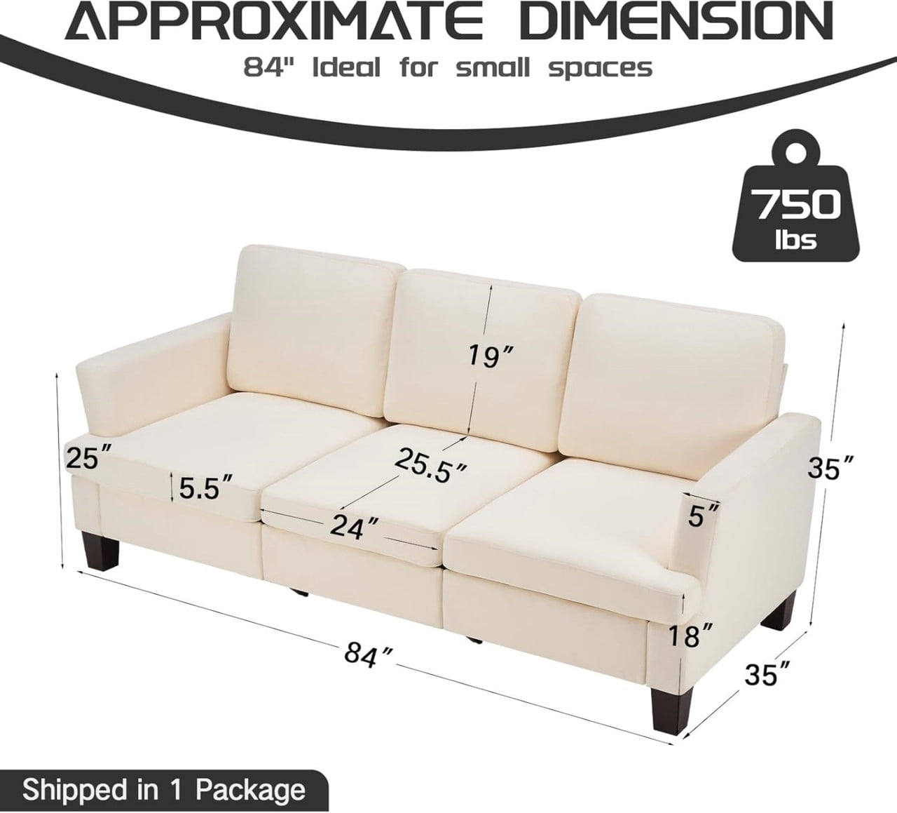 84" Modern 3-Seater Sofa, Upholstered Couch with Washable Covers and 25.6'' Deep Seat, Comfy Sofa Couch for Living Room, Bedroom, Apartment, Office