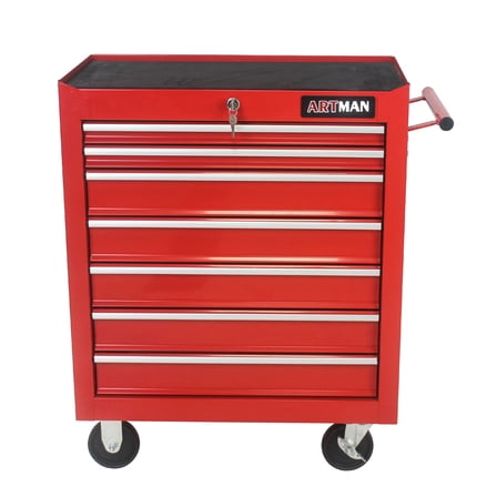 Izzovium Multifunctional Tool Trolley with 7 Drawers, 55LB Capacity, Red Finish
