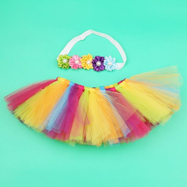 Bebé bebé recién nacido propiedades infantiles pettiskirt tutu falda de burbujas de arcoíris con banda para la tazaza