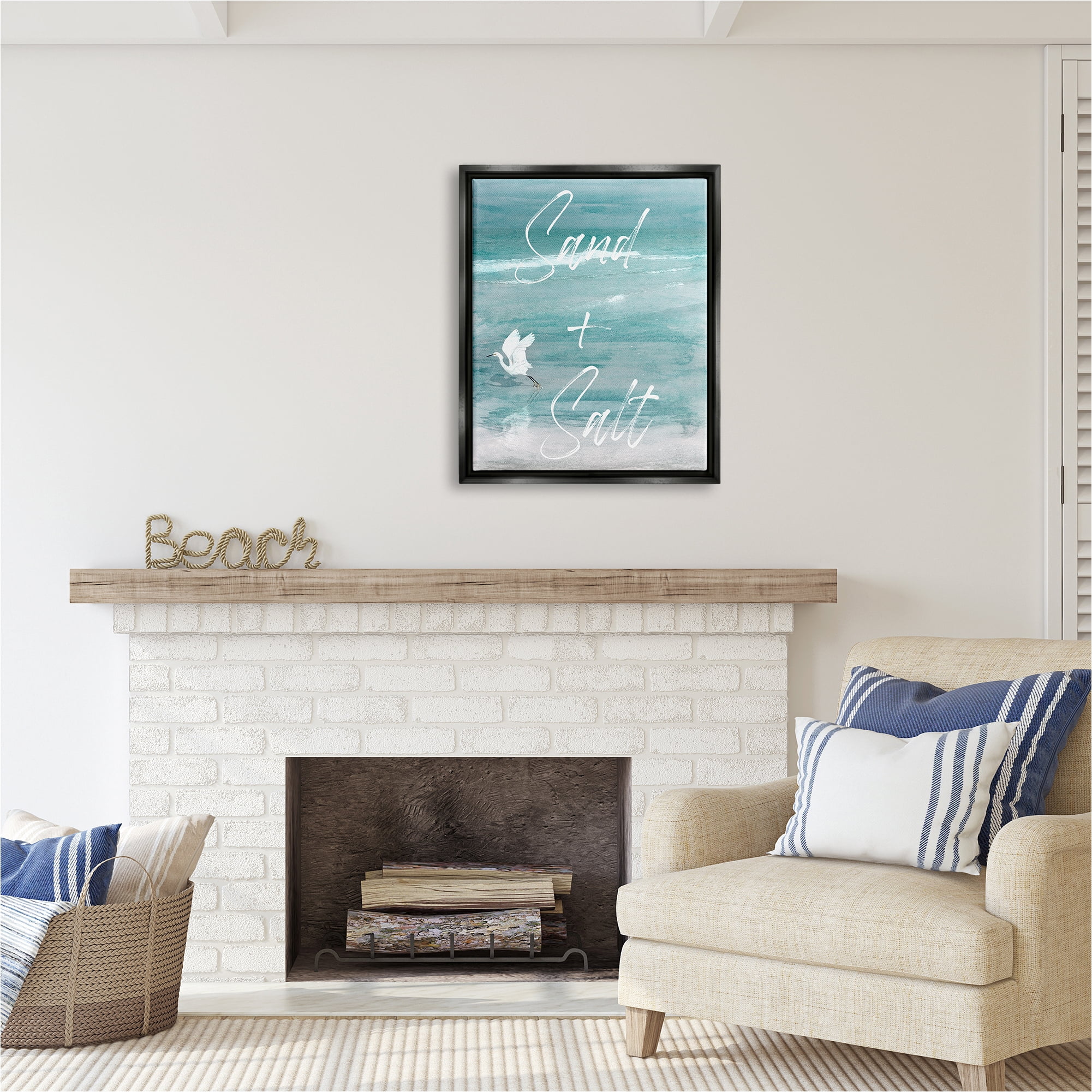 Stupell Industries Sand & Salt Beach Phrase Animals & Insects Painting Black Floater Framed Canvas Art Print Wall Art, 25 x 31
