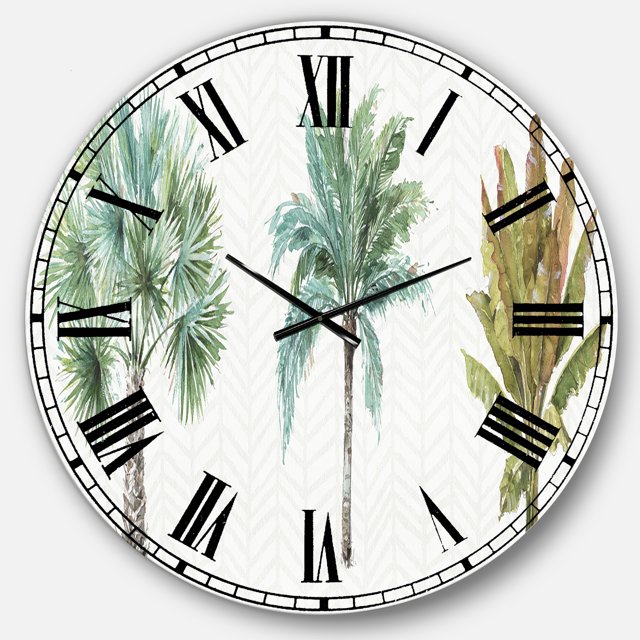Designart 'Mixed Botanical Greens palms I' Farmhouse wall clock