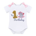 thumbnail image 2 of FYMNSI Baby Girl My 1st First Birthday Cake Smash Outfit Elephant Zoo Animal Tutu Set One Year Old Party Cotton Short Sleeve Romper Skirt Headband Set 1 Year Pink + Golden, 2 of 7
