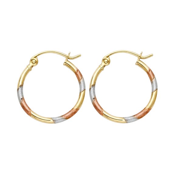 14k Tri-Color Gold Stripe Hoop High Polish Shiny Modern Spiral Earrings Jewelry Female Unisex
