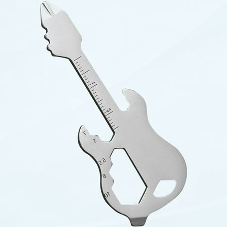 Small Multitool 12 in 1 Guitar Modeling Metal Pocket Tool for Men - Pocket Tool with Bit Driver Wrench Ruler Bottle Opener and More Welts