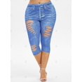 thumbnail image 3 of Plus 3D Tamaño Imprimir Rasgado recortada Jeggings Rosegal Leggings de talla grande, 3 of 5