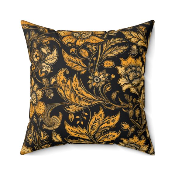 Jacobean Pillow Cover With Pillow Insert, Black and Yellow