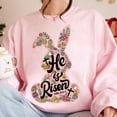 thumbnail image 3 of He is Risen Sweatshirt,Bunny Rabbit Matthew 28:6, Retro Easter Christian bible Spring Floral Easter, 3 of 4