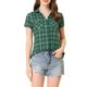 thumbnail image 1 of Camisas de cuadros para mujeres Inspire Chic, con cuello de punta y botones, color verde y beige, 1 of 6