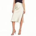 thumbnail image 2 of Rggeeun Midi Skirts for Women Satin A-Line Skirt with Side Slit Flowy Solid Color Skirt elastic Waist Outdoor Play,Beige,S, 2 of 6