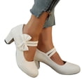 thumbnail image 2 of longantii Elegant Block High Heel Mary Jane Shoes Women Heels and Pumps Ladies Sweet Ankle Strap Dress Pumps Hook and Loop Bow Heels Closed Toe White, 2 of 8