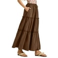 thumbnail image 7 of vigerkar Women's Flowy Flared Ruffle Boho Long Skirt Summer Maxi Skirt Trendy Going Out Outfits Brown, M, 7 of 7