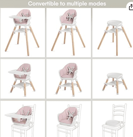 Babyomi Convertible High Chair for 2 Babies, 11-in-1 Wooden Booster with Double Easy-Clean Trays & PU Cushion, (Pink)