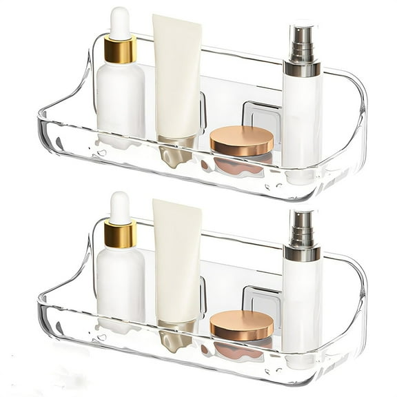 HXRH Acrylic Shower Shelves,2 Pack Clear Self Adhesive Caddy,No Drilling Wall Mount Storage Shelf with Adhesive Tape,Plastic Shower Organizer,for Bathroom Kitchen (9.45" x 3.54" x 3.15")