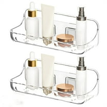 HXRH Acrylic Shower Shelves,2 Pack Clear Self Adhesive Caddy,No Drilling Wall Mount Storage Shelf with Adhesive Tape,Plastic Shower Organizer,for Bathroom Kitchen (9.45" x 3.54" x 3.15")