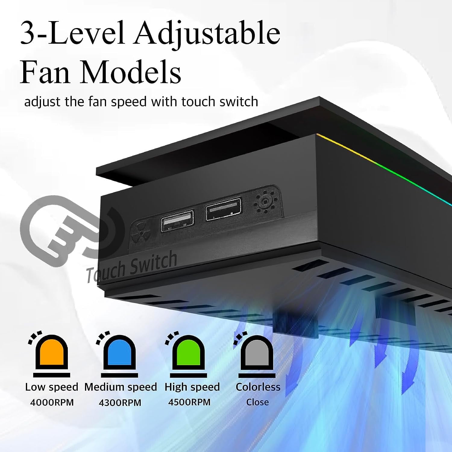 Prociv Upgraded Upper RGB Cooling Fan for PS5, Top Cooling System Cooler Fan with RGB Light, 3 Speed Adjustable Fan, Dual USB 2.0 Port for PS5 Console - Black
