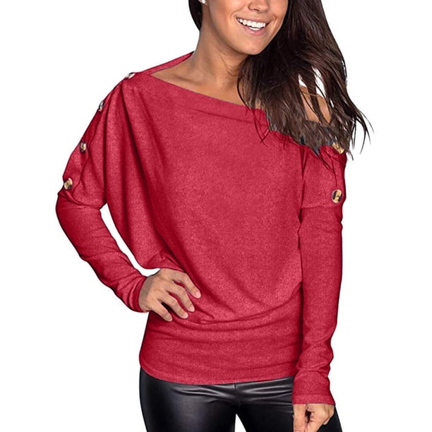 Camiseta cómoda de manga larga con un hombro y botones casuales para mujer Fridja gope5052