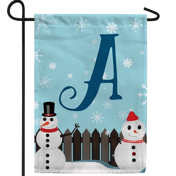 America Forever Winter Monogram Letter A Garden Flag Vertical Double Sided 12.5 x 18 inches Snowman in Winter Backyard Holiday Seasonal Flags for Outdoor, Yard, Porch Decoration, Let it Snow