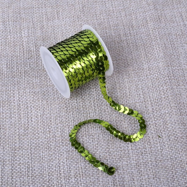 Xiao Hua Tira de lentejuelas planas de 6 mm y 5 yardas, cinta de lentejuelas metálica brillante, hilo de costura para manualidades de sirena, adornos, disfraces de Halloween, 10 unidades, verde