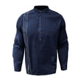 thumbnail image 3 of Long Sleeve Shirts for Men, Men's Button Down Long Sleeve Shirts Shirts Beach Casual Regular Fit Band Collar Shirts Men, 3 of 7
