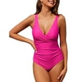 thumbnail image 2 of Firpearl Women's One Piece Tummy Control Swimsuits Push Up Bathing Suits with Underwire Front Cross Ruched Swimwear Hot Pink US10, 2 of 7