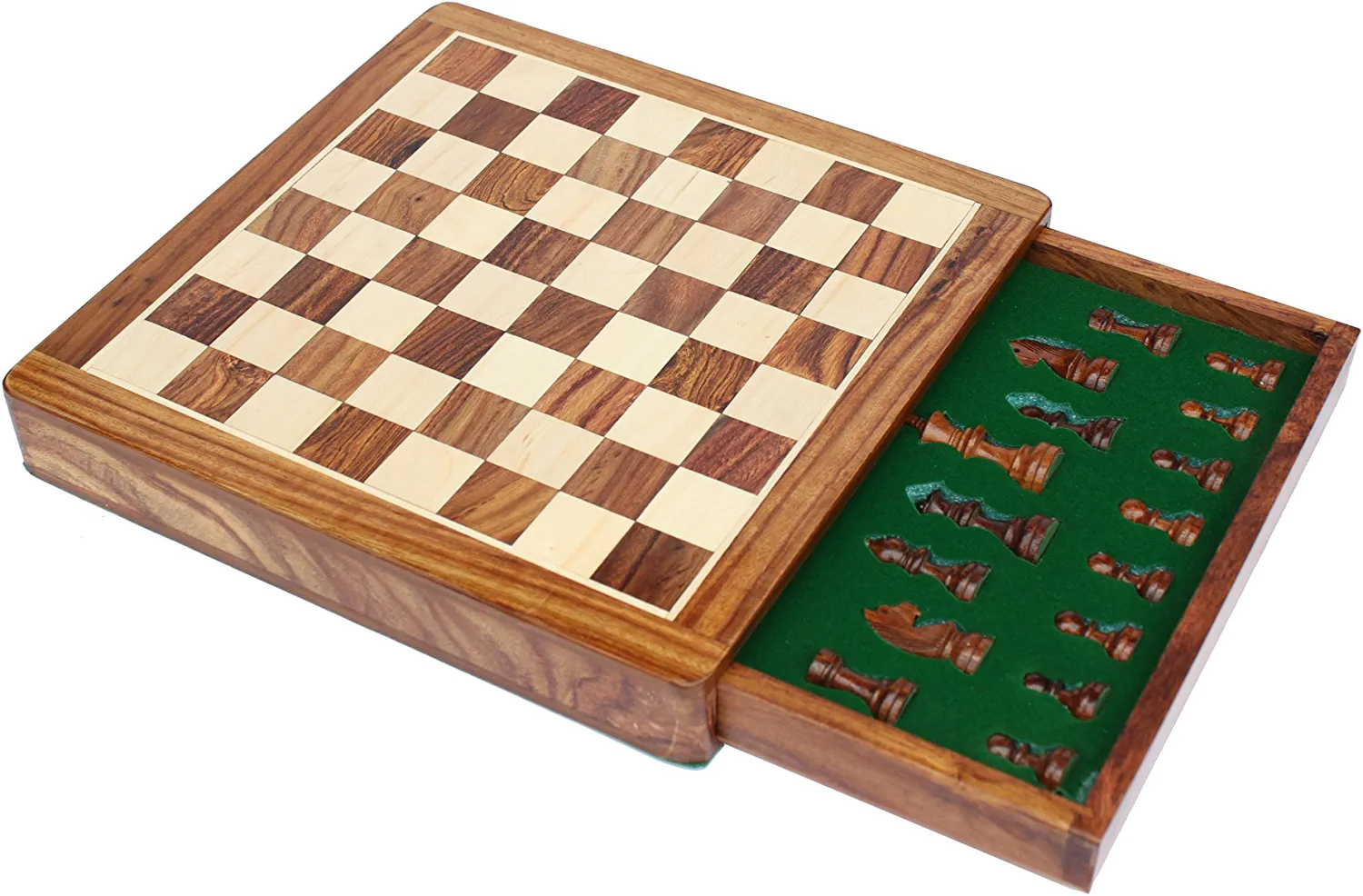 SouvNear Limited Stock - Chess Set 12x12 Magnetic Chess Set Standard Board Game with Chessmen Storage Drawer Handmade in Fine Wood - Non-Folding
